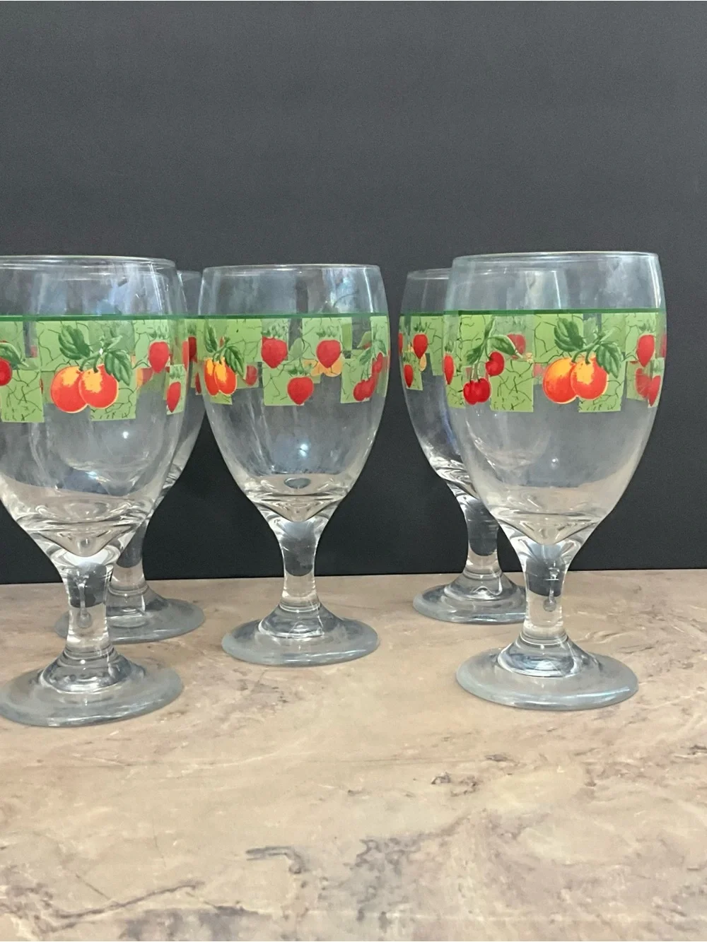 Vintage Fruit Wine Goblet Set - Cottage Kitchen Stemware